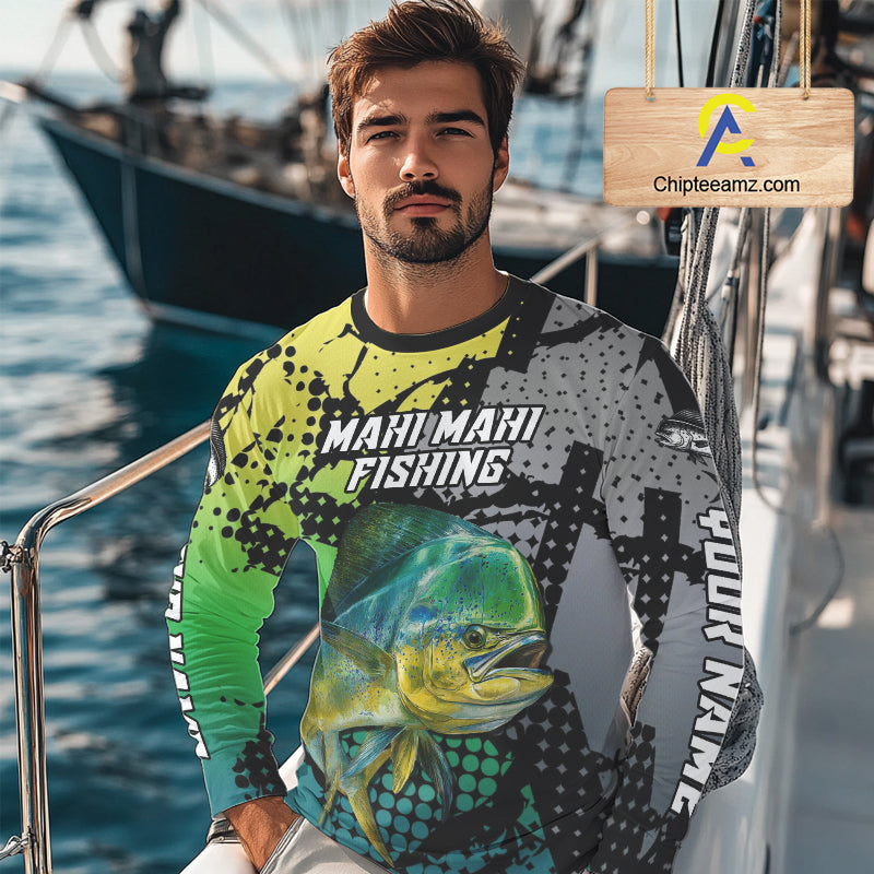 Mahi Mahi Fishing Shirt Green Camo Custom Name, Mahi Mahi Fishing Team Jerseys NHT444