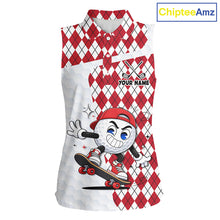 Load image into Gallery viewer, Sleeveless Women Golf Polo Shirt Argyle Pattern Golf Shirts For Womens Funny Golf Ball Shirt Gifts|Red  NHT861