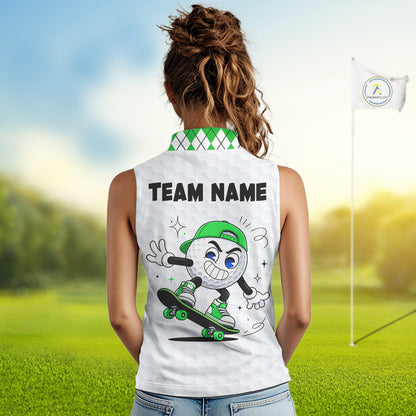 Sleeveless Women Golf Polo Shirt Argyle Pattern Golf Shirts For Womens Funny Golf Ball Shirt Gifts|Green NHT863