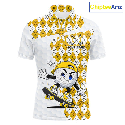 Mens Golf Polo Shirt Argyle Pattern Golf Shirts For Mens Funny Golf Ball Shirtgifts|Yellow NHT864