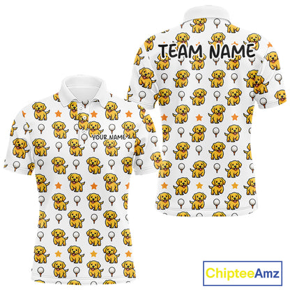 Custom Golden Retriever Mens Golf Polo Shirt - Personalized Dog Lover Team Name Jersey
