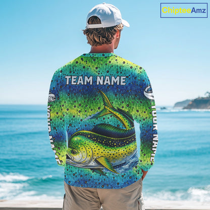 Mahi Mahi Fishing Team Jerseys, Mahi Mahi Fishing Shirts Long Sleeve Green Camo  NHT614