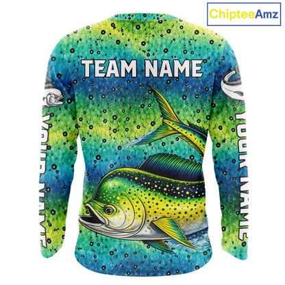 Mahi Mahi Fishing Team Jerseys, Mahi Mahi Fishing Shirts Long Sleeve Green Camo  NHT614