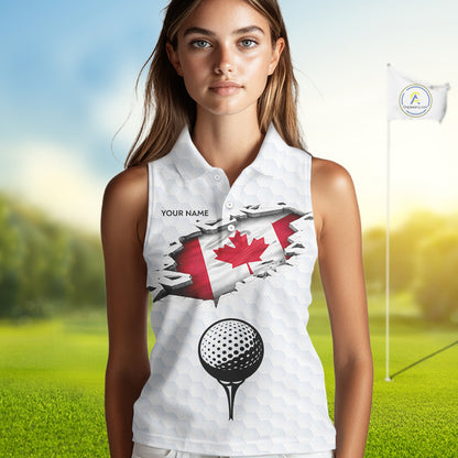 Canada Flag Personalized Golf Pattern Ball Womens Sleeveless Polo Shirts Patriotic Golf Shirts For Mens NHT677