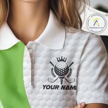 Load image into Gallery viewer, White And Green Golf Clubs Custom Name, Team Name Mens Golf Polo Shirts Team Womens Golf Tops NHT690