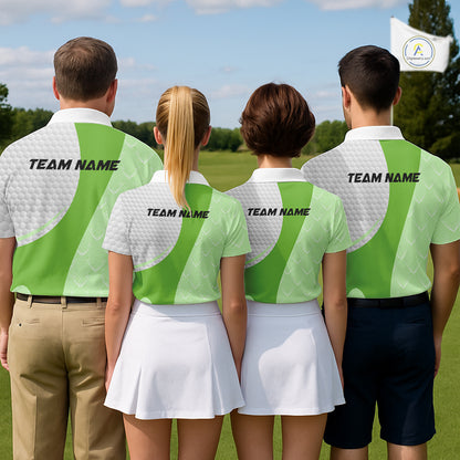White And Green Golf Clubs Custom Name, Team Name Mens Golf Polo Shirts Team Womens Golf Tops NHT690