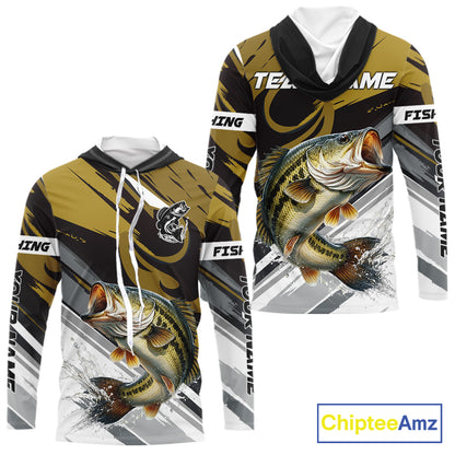Personalized Bass Hooded Fishing Shirts Long Sleeve For Men, Bass Fishing Shirt Sport Jerseys NHT511
