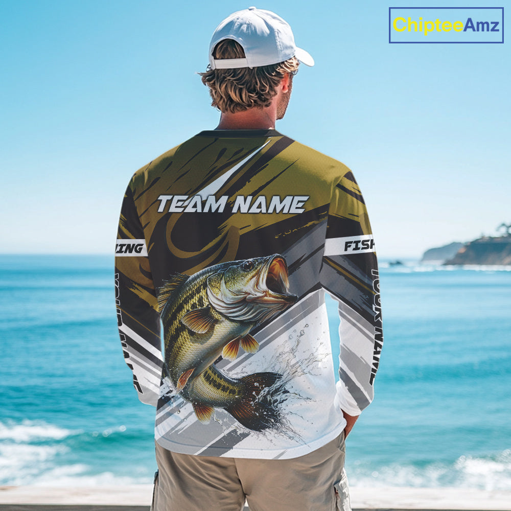Personalized Bass Fishing Shirts Long Sleeve For Men, Bass Fishing Shirt Sport Jerseys NHT511