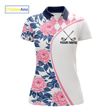 Load image into Gallery viewer, Personalized Pink Tropical Flower  Womens Golf Tops Custom Team Golf Shirts, Familly Team Shirt NHT699