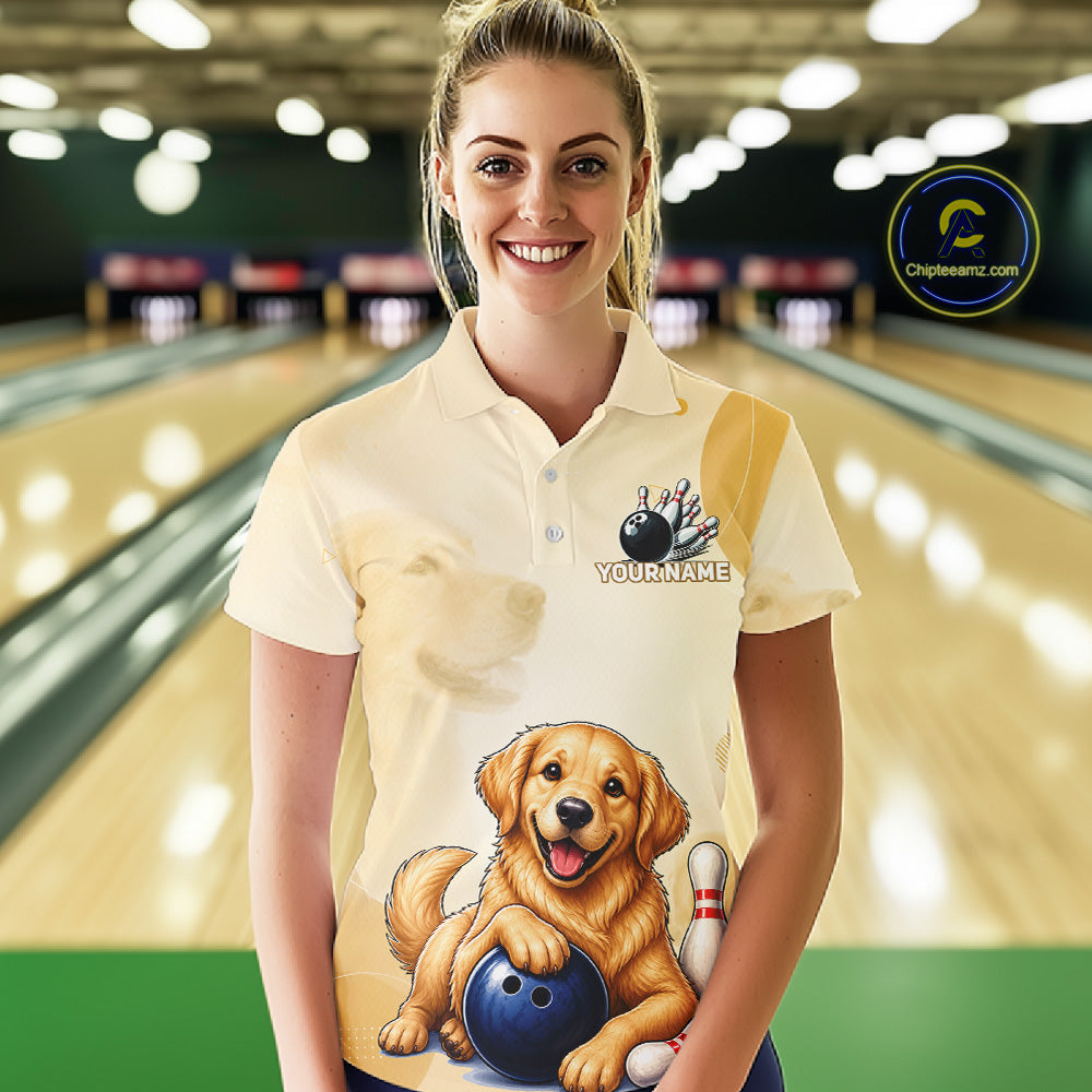 Women's Golden Retriever bowling polo shirt – lightweight breathable personalized jersey