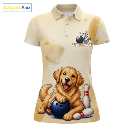 Women's custom Golden Retriever bowling polo shirt – front view