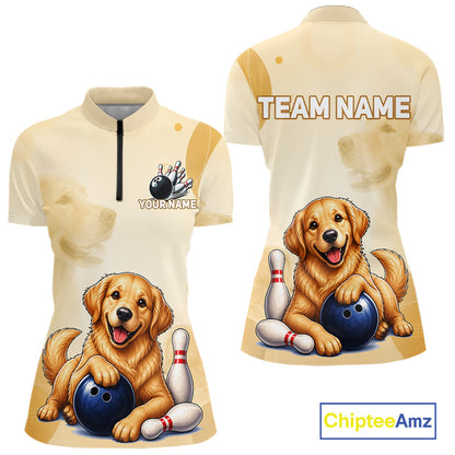 Women's custom Golden Retriever bowling quarter zip – front view