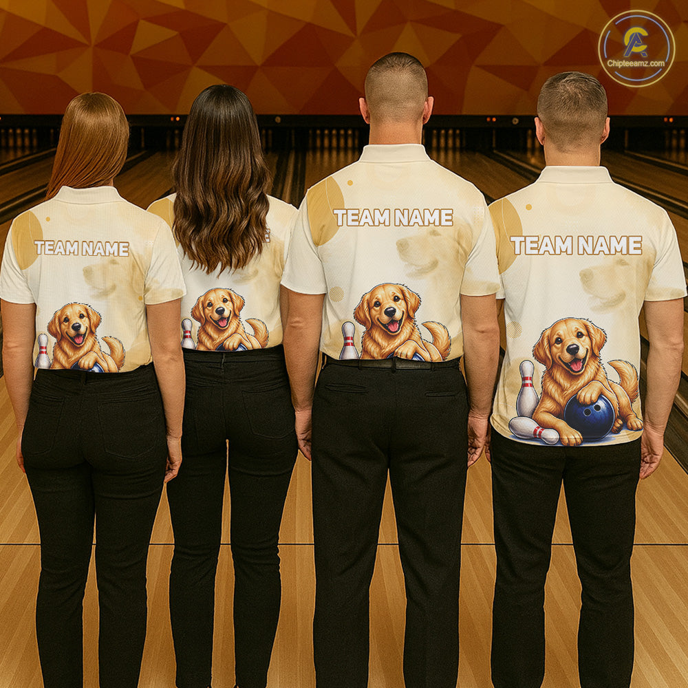 Custom Name Team Bowling Jersey, Women's Golden Retriever Bowling Polo Shirt & Quarter Zip NHT1203