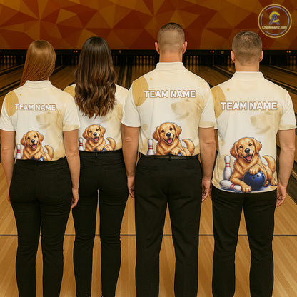Custom Name Team Bowling Jersey, Women's Golden Retriever Bowling Polo Shirt & Quarter Zip NHT1203