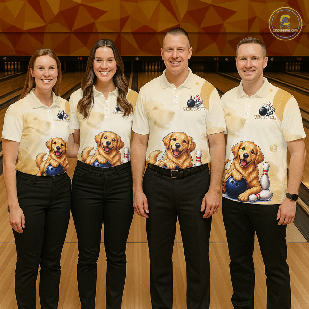 Custom Name Team Bowling Jersey, Women's Golden Retriever Bowling Polo Shirt & Quarter Zip NHT1203