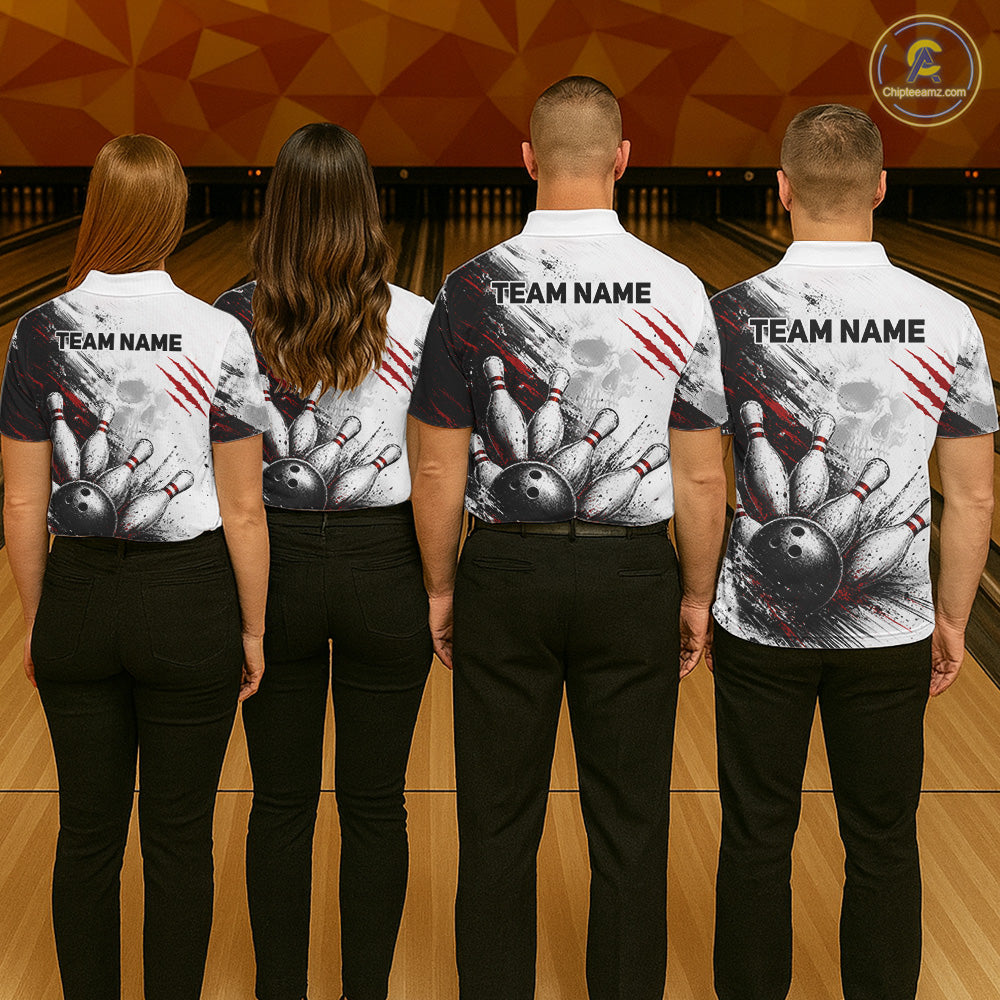 Men's Personalized Skull Bowling Tournament Polo Shirt & 1/4 Zip Custom Bowling Jersey NHT1215