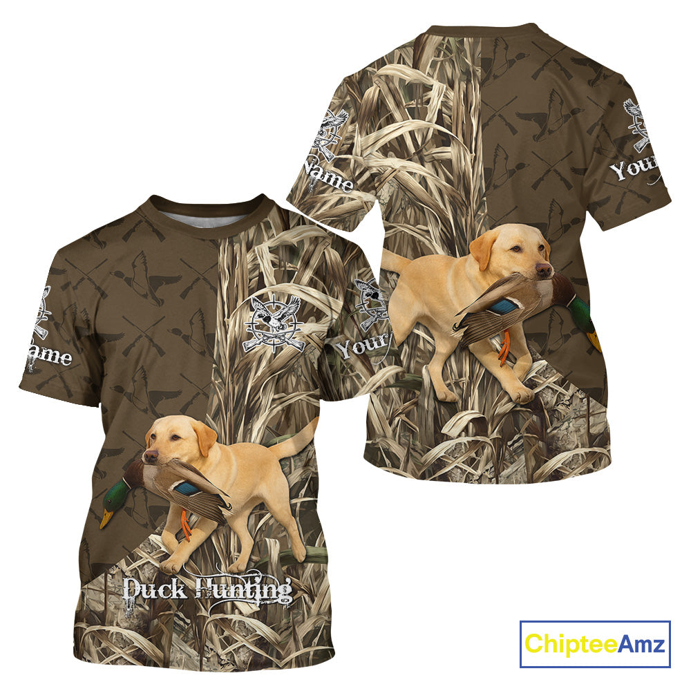 Yellow Lab Hunting Dog Customized Name All Over Print Shirts For Hunters NHT293