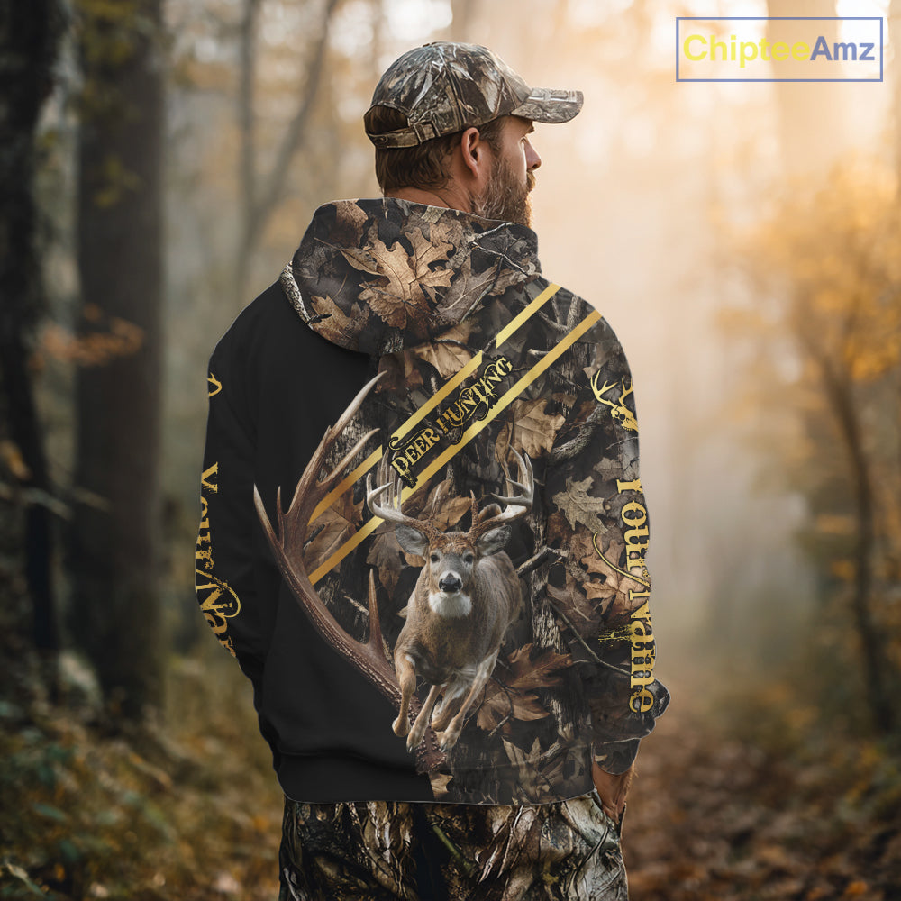 Brown Forest Camo Deer Hunting Shirt – Running Buck Graphic, Personalized Name For Hunter NHT342