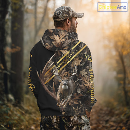 Brown Forest Camo Deer Hunting Shirt – Running Buck Graphic, Personalized Name For Hunter NHT342