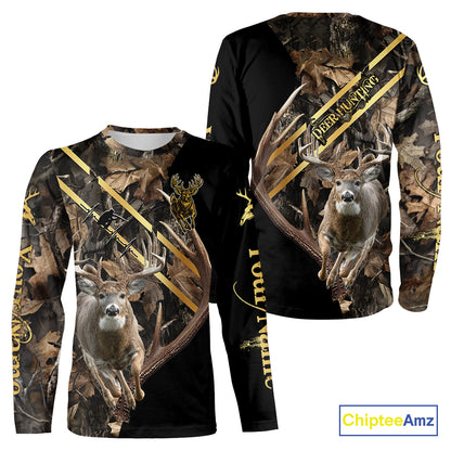 Brown Forest Camo Deer Hunting Shirt – Running Buck Graphic, Personalized Name For Hunter NHT342