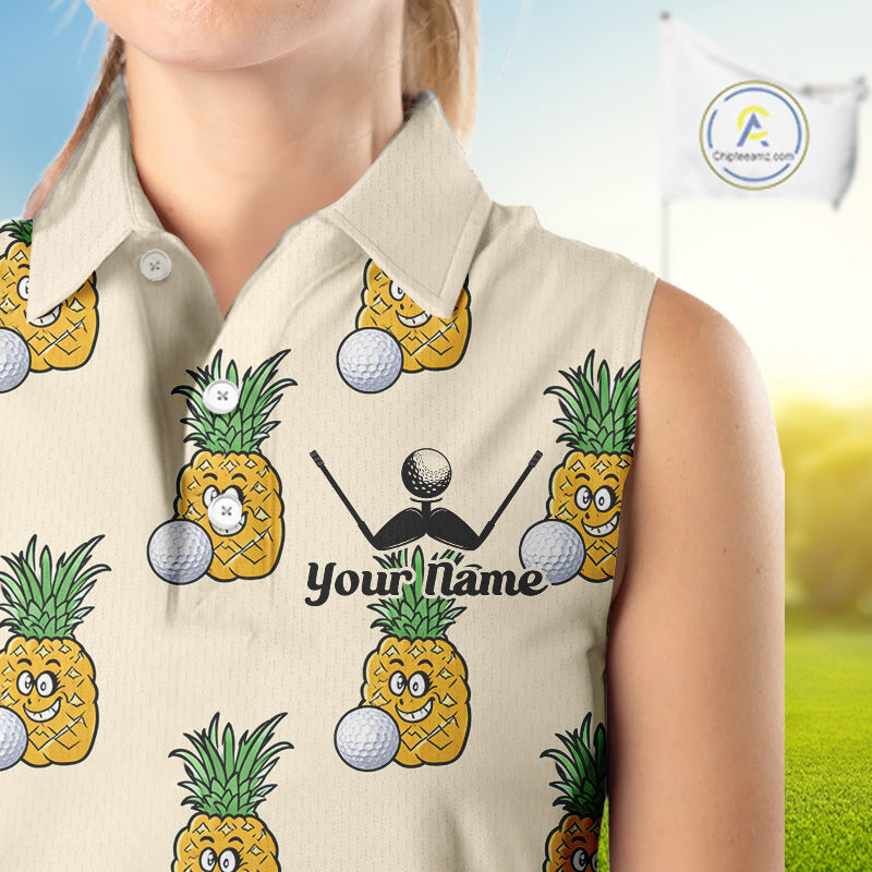 Personalized Funny Pineapple Pattern Sleeveless Womens Golf Polo Shirts Best Golf Gifts For Family Team NHT779