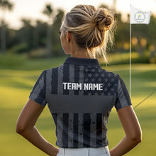 Load image into Gallery viewer, Black White American Flag Womens Golf Polo Shirts Custom Name, Team Name For Women Golf Gift NHT886