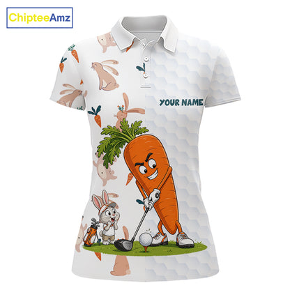 Rabbit Carrot Womens Golf Polo Shirt Funny Golfer Bunny Custom Team Name Jersey NHT892