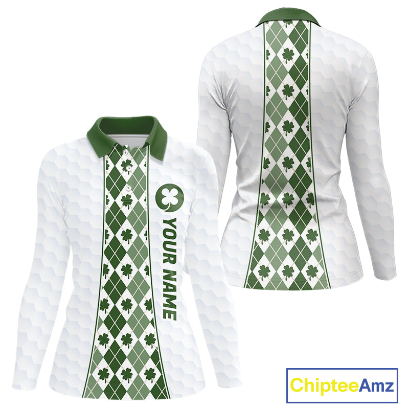White & Green Irish Argyle Womens Golf Polo Shirt St Patrick Day For Family Team Shirt NHT724