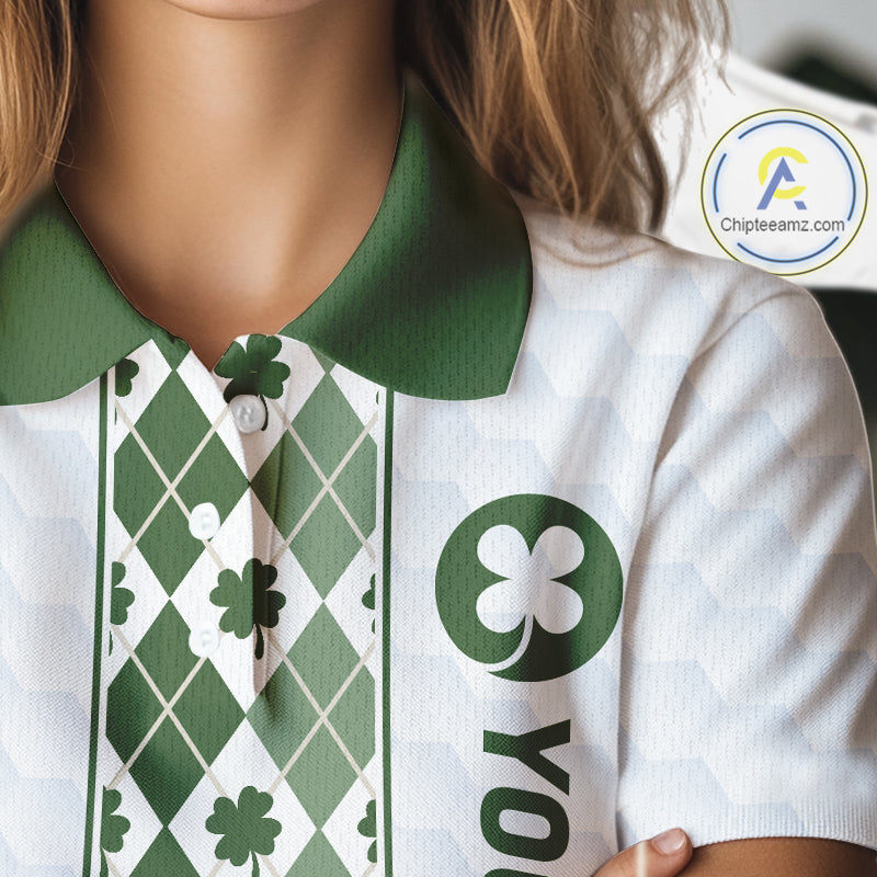 White & Green Irish Argyle Womens Golf Polo Shirt St Patrick Day For Family Team Shirt NHT724