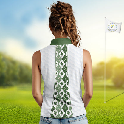 White & Green Irish Argyle Womens Sleeveless Golf Polo Shirt St Patrick Day For Family Team Shirt  NHT724