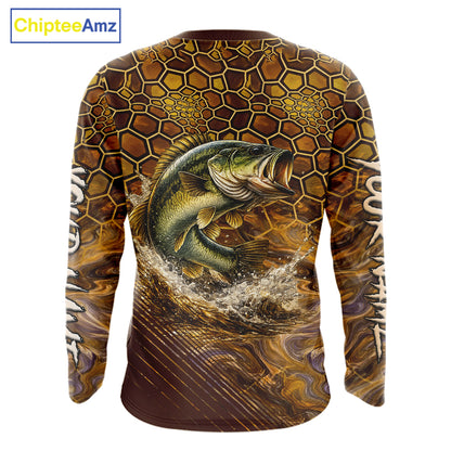 Bass Fishing Shirts Long Sleeve Skinfish Pattern Sport Jersey Personalized Name NHT407