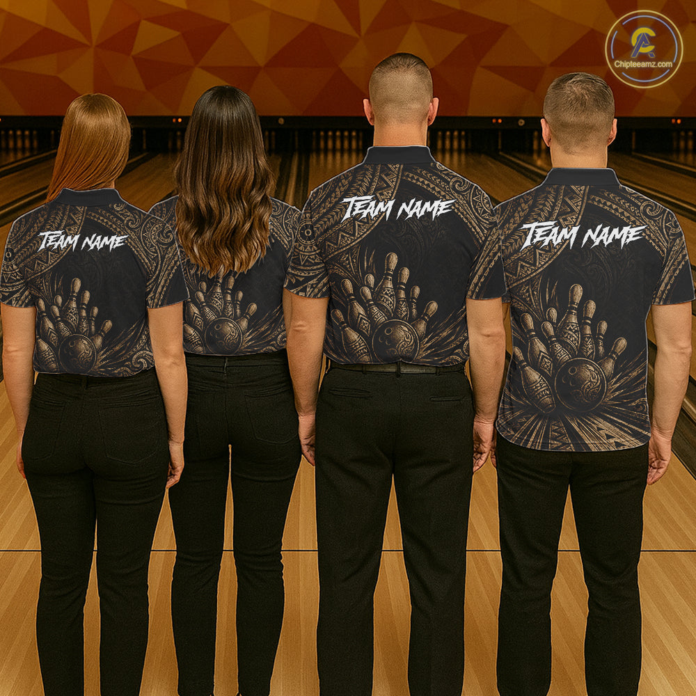Custom Bowling League Shirt, Personalized Bowling Team Polo, Polynesian Tribal Bowling For Men|Brown NHT1232