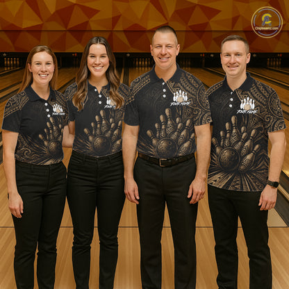 Custom Bowling League Shirt, Personalized Bowling Team Polo, Polynesian Tribal Bowling For Men|Brown NHT1232
