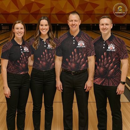 Custom Bowling League Shirt, Personalized Bowling Team Polo, Polynesian Tribal Bowling For Women|Red NHT1233