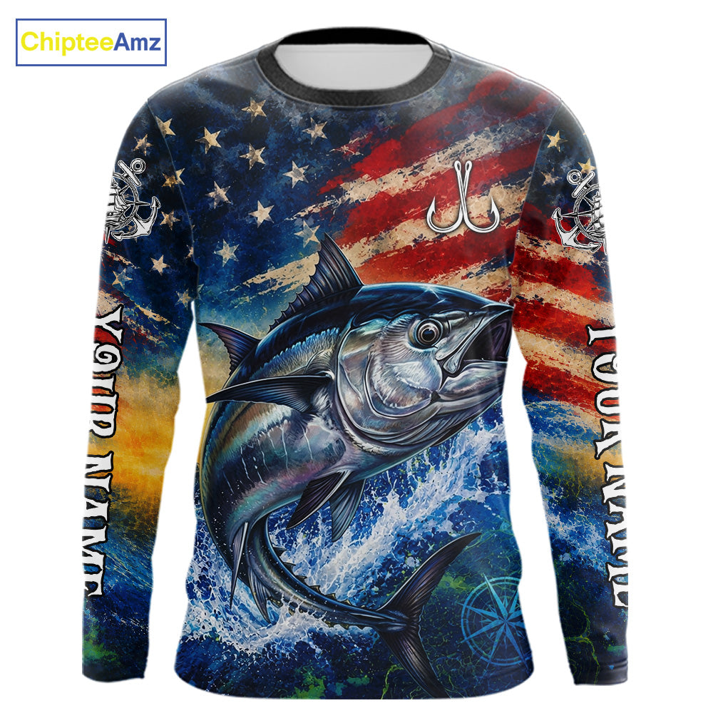Tuna Fishing Shirt American Flag 3D All Over Print Long Sleeve Performance Apparel For Men NHT1089