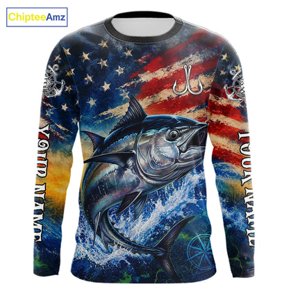 Tuna Fishing Shirt American Flag 3D All Over Print Long Sleeve Performance Apparel For Men NHT1089