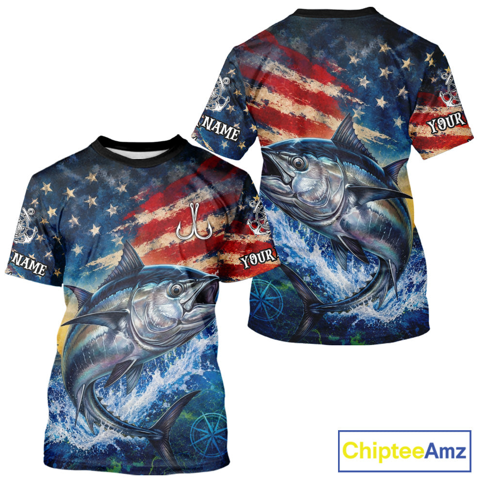 Tuna Short Sleeve T-Shirt American Flag 3D All Over Print Long Sleeve Performance Apparel For Men 