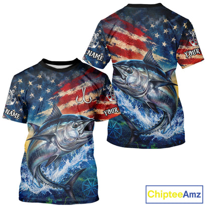 Tuna Short Sleeve T-Shirt American Flag 3D All Over Print Long Sleeve Performance Apparel For Men 