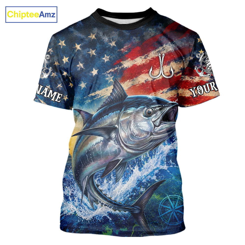 Tuna Short Sleeve T-Shirt American Flag 3D All Over Print Long Sleeve Performance Apparel For Men 