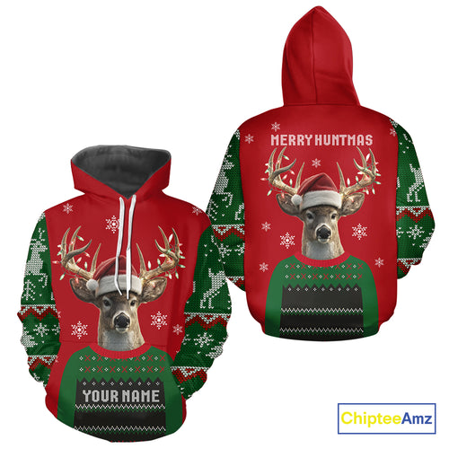 Merry Huntmas Deer Hunting Christmas Gifts, Personalized Huntmas Deer Hunting Shirt NHT307