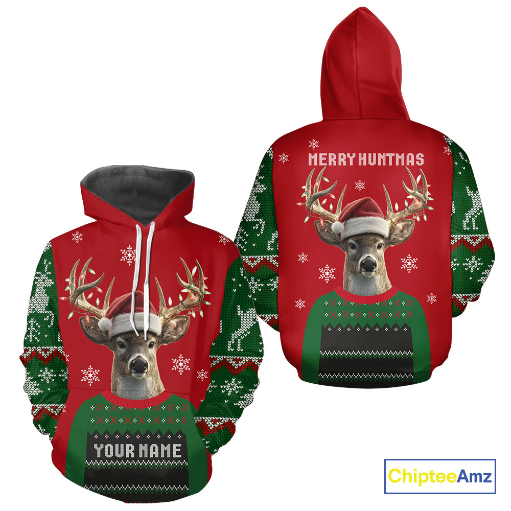 Merry Huntmas Deer Hunting Christmas Gifts, Personalized Huntmas Deer Hunting Shirt NHT307