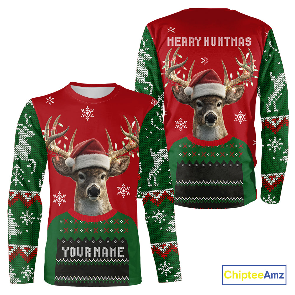 Merry Huntmas Deer Hunting Christmas Gifts, Personalized Huntmas Deer Hunting Shirt NHT307