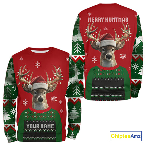 Merry Huntmas Deer Hunting Christmas Gifts, Personalized Huntmas Deer Hunting Shirt NHT307