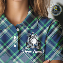 Load image into Gallery viewer, White Blue Argyle Pattern Womens Golf Shirt Golf &amp; Custom Name Womens Golf Polo Shirt NHT558