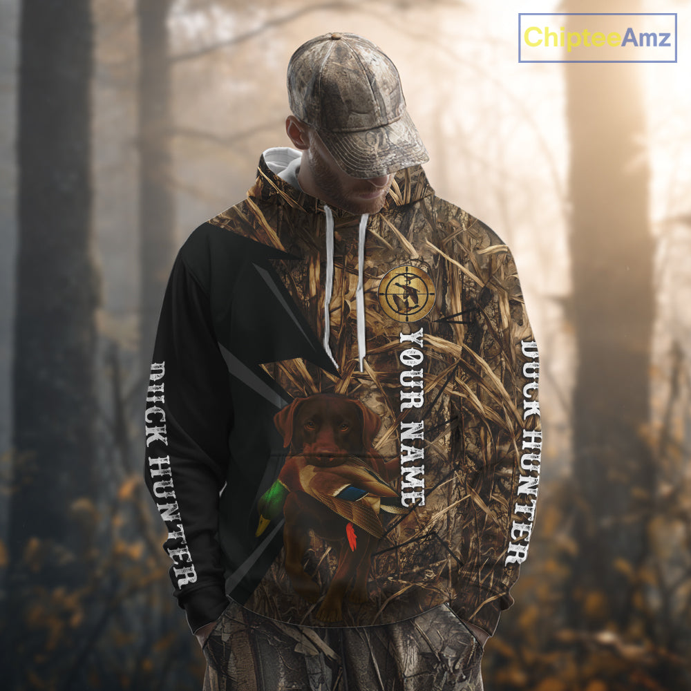 Duck Hunting Camo Shirt with Chocolate Lab – All Over Print, Perfect Gift for Waterfowl Hunters NHT243