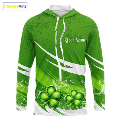 Custom St Patrick's Day Bass Long Sleeve Hooded Fishing Shirts, Bass Fishing Jerseys NHT422