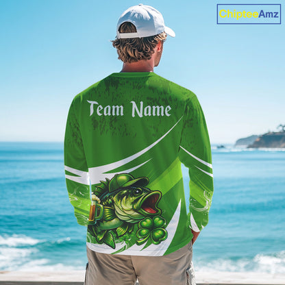 Custom St Patrick's Day Bass Long Sleeve Fishing Shirts, St Patty's Day Bass Fishing Jerseys NHT422