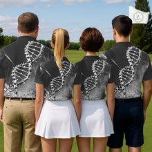 Load image into Gallery viewer, Custom Black Grey Mens Golf Polo Shirt DNA Skull Design, Personalized Name Golf Shirt, Golf Team Shirt NHT793