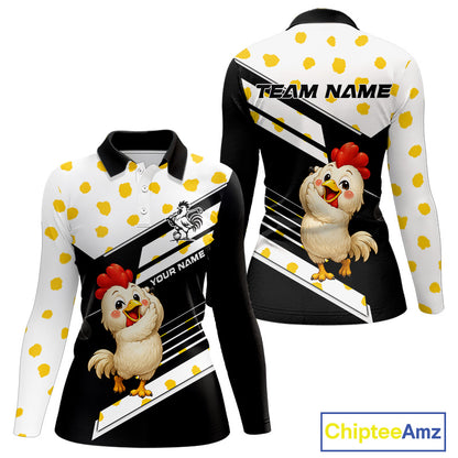 Funny Chicken Womens Golf Polo Shirt  Personalized Rooster Golfer Custom Name