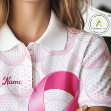 Load image into Gallery viewer, Swing Strong Fight Stronger Pink Ribbon Custom Breast Cancer Ladies Golf Polo Shirt NHT796